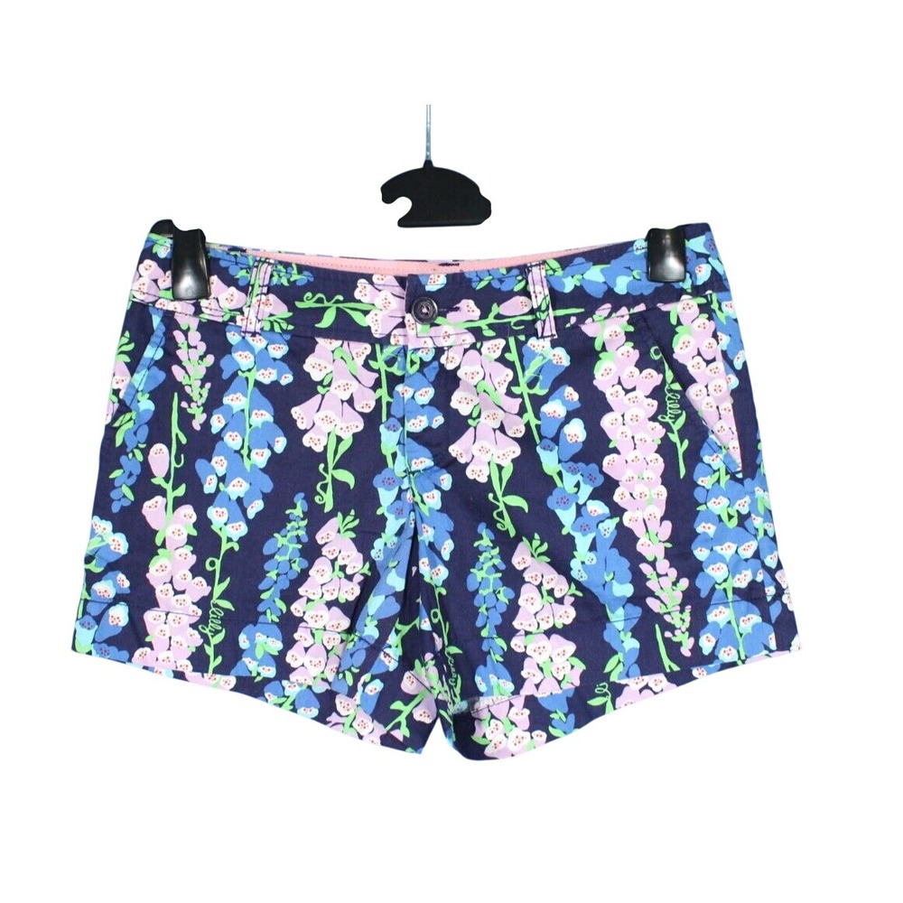 LILLY PULITZER Navy/Multi TWILL Pockets CALLAHAN FOXY FOXGLOVE Floral SHORTS 4